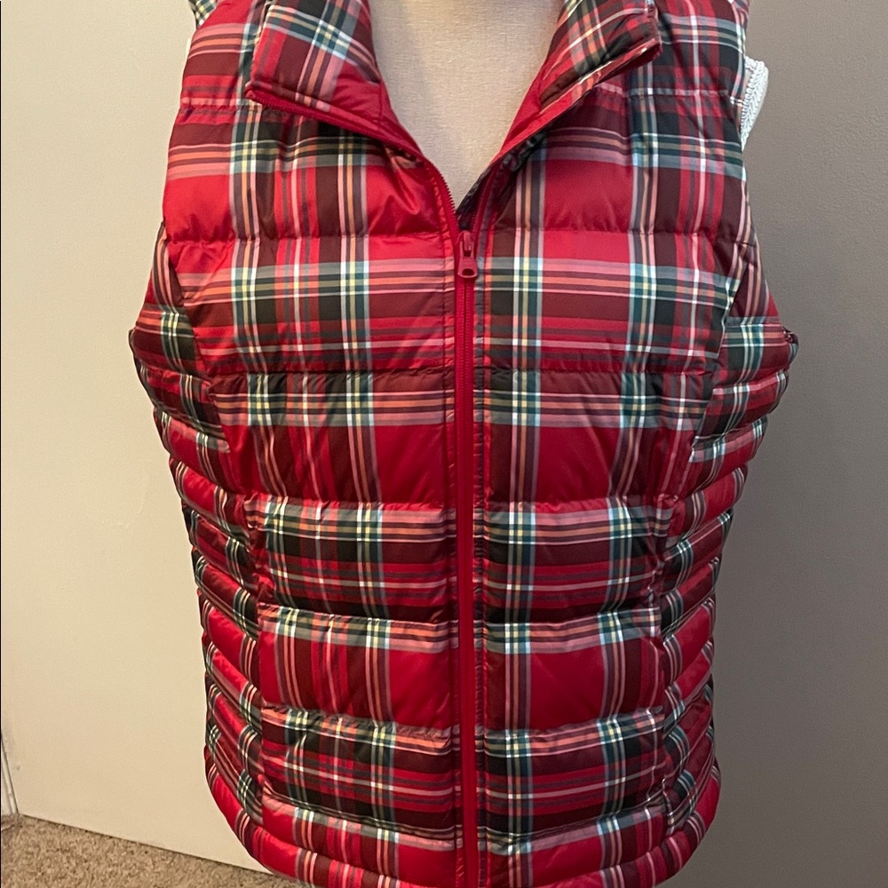 Lands' End Red Plaid Vest